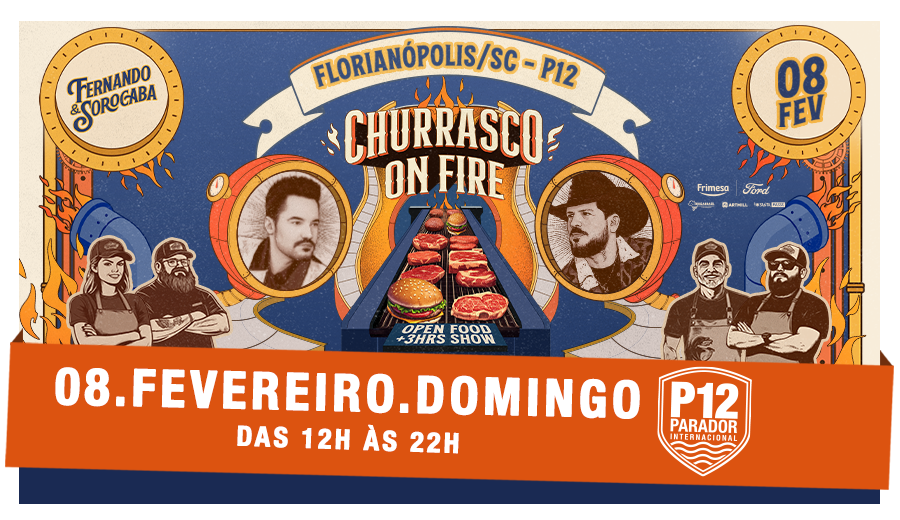 CHURRASCO ON FIRE | P12 JURERÊ 8 de fevereiro de 2026 P12 Jurerê - Parador 12 - Florianópolis